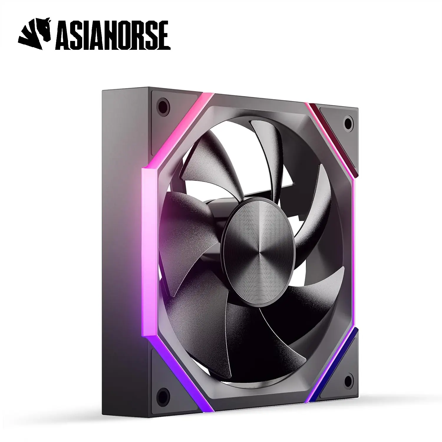 AsiaHorse NYOTA ARGB 120mm Case Fan – Forward Black, PWM 800–2000RPM, 61.5 CFM Airflow, Quiet 29dB, Hydraulic Bearing, Customizable ARGB Lighting, 4-Pin