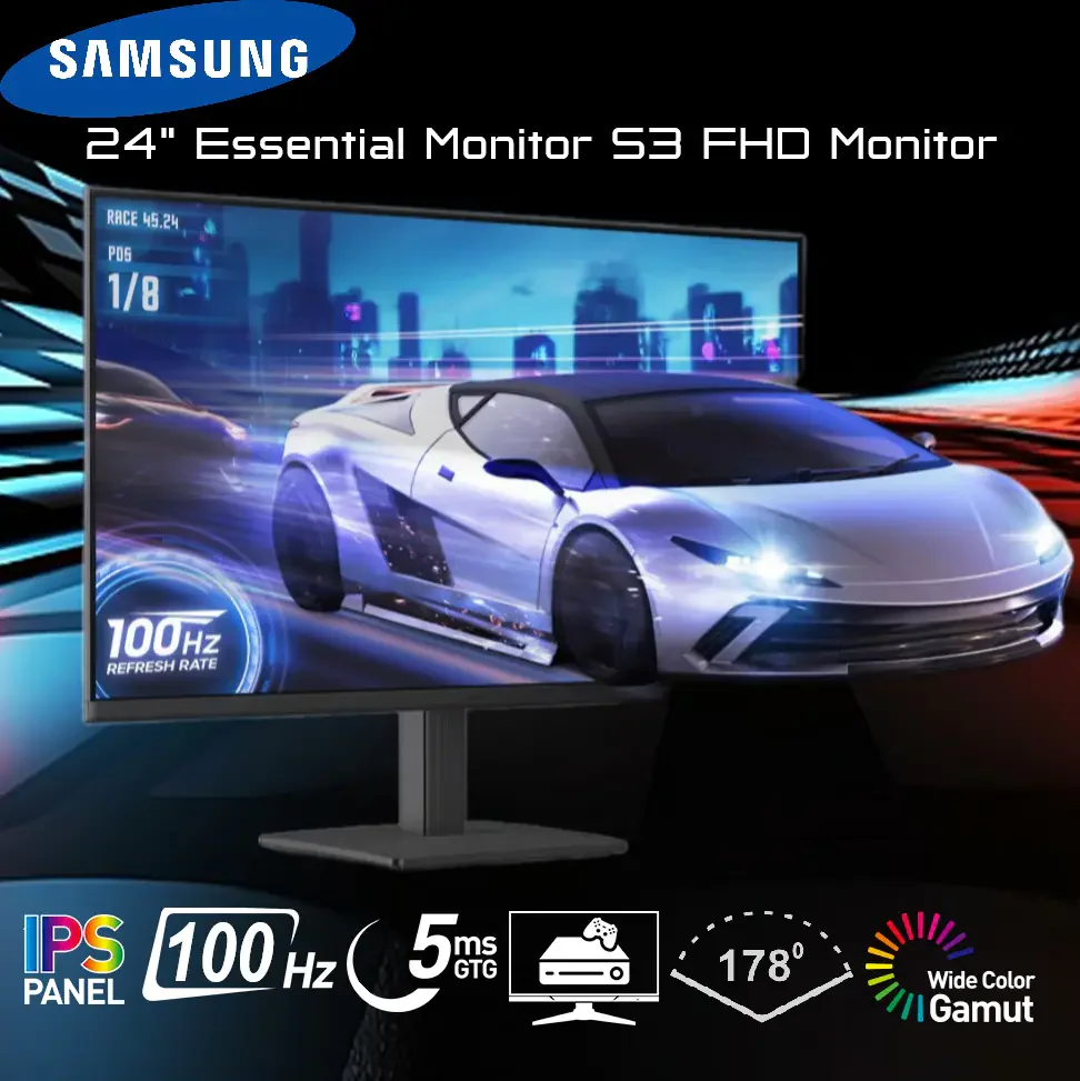 LS24D300GAMXUE 24 inch 100Hz IPS Panel Essential Monitor 5ms SAMSUNG 24" Essential Monitor With IPS Panel