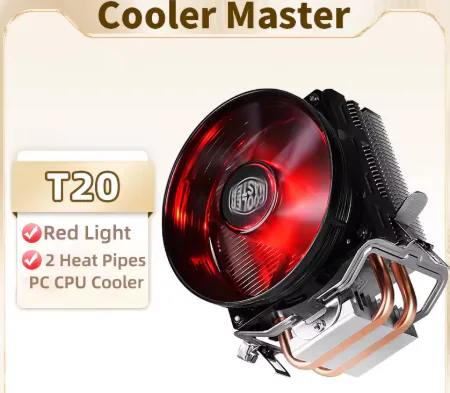 Cooler Master Blizzard T20 CPU Air Cooler – 92mm Red LED Fan, Dual CDC Heat Pipes, Aluminum Fins, Universal Mount for Intel & AMD, Quiet 3-Pin Rifle Bearing Design