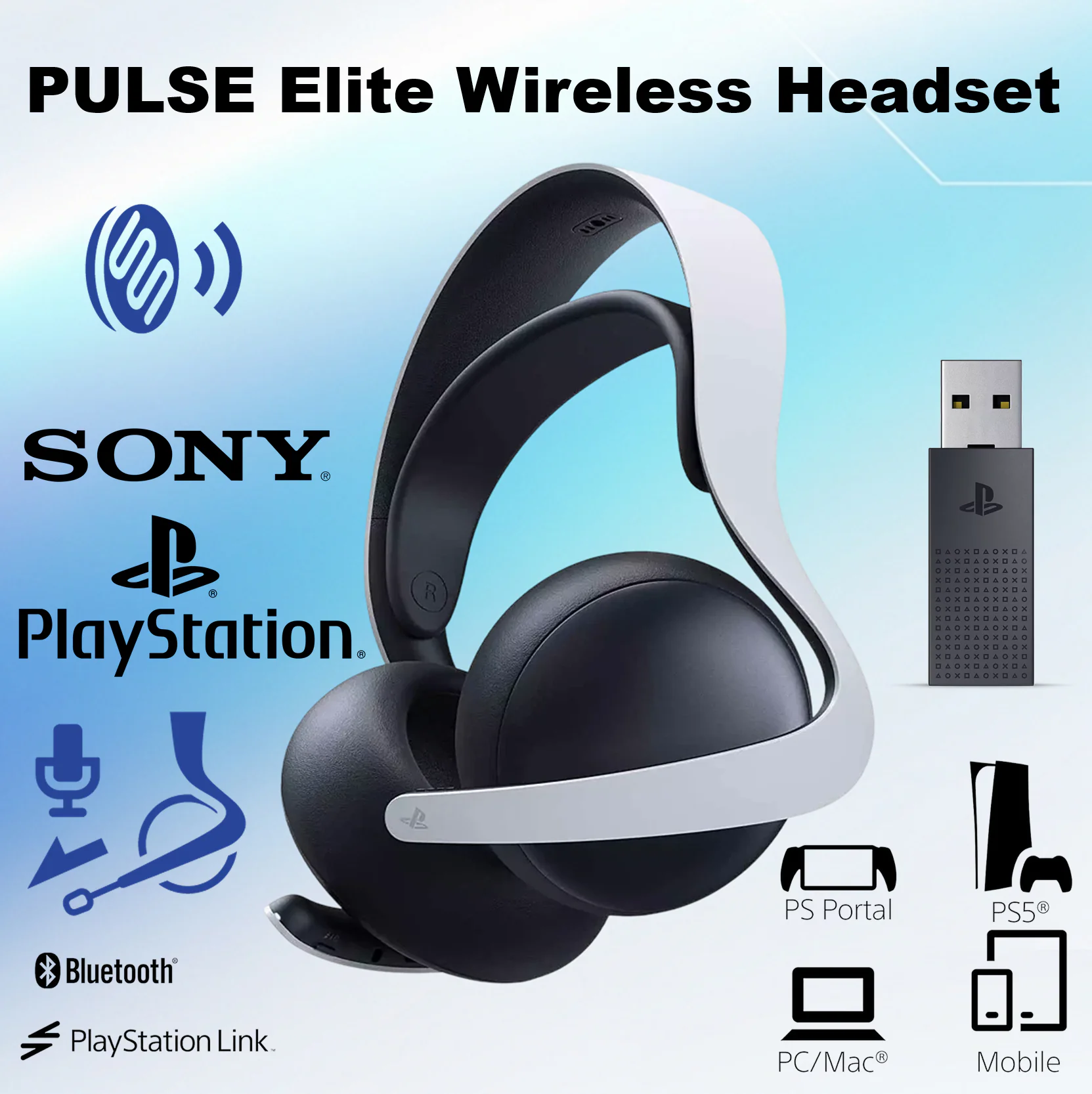 SONY-PULSE-ELITE-OB SONY PULSE ELITE WIRELESS HEADSET FOR PS5/PC/MAC/MOBILE-OPEN BOX  Sony PULSE Elite Wireless White Headset – Planar Magnetic Drivers