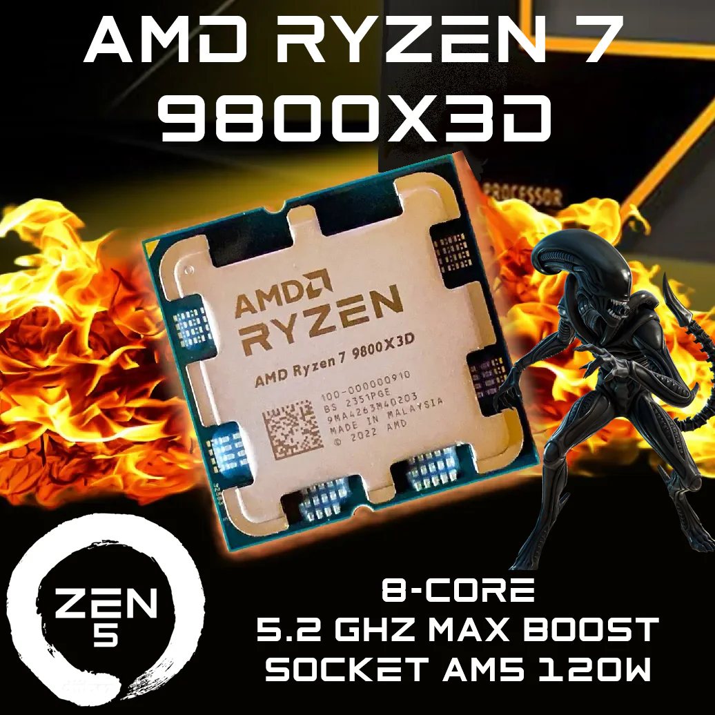 9800X3D-TRAY CPU AMD Ryzen 7 9800X3D 9000 Series Zen 5 AMD Ryzen 7 9800X3D - Ryzen 7 9000 Series Granite Ridge Zen 5 8-Core 5.2 GHz - Socket AM5 120W 16-Threads - TSMC 4nm FinFET 64-Bit - AMD Radeon Graphics Desktop Processor