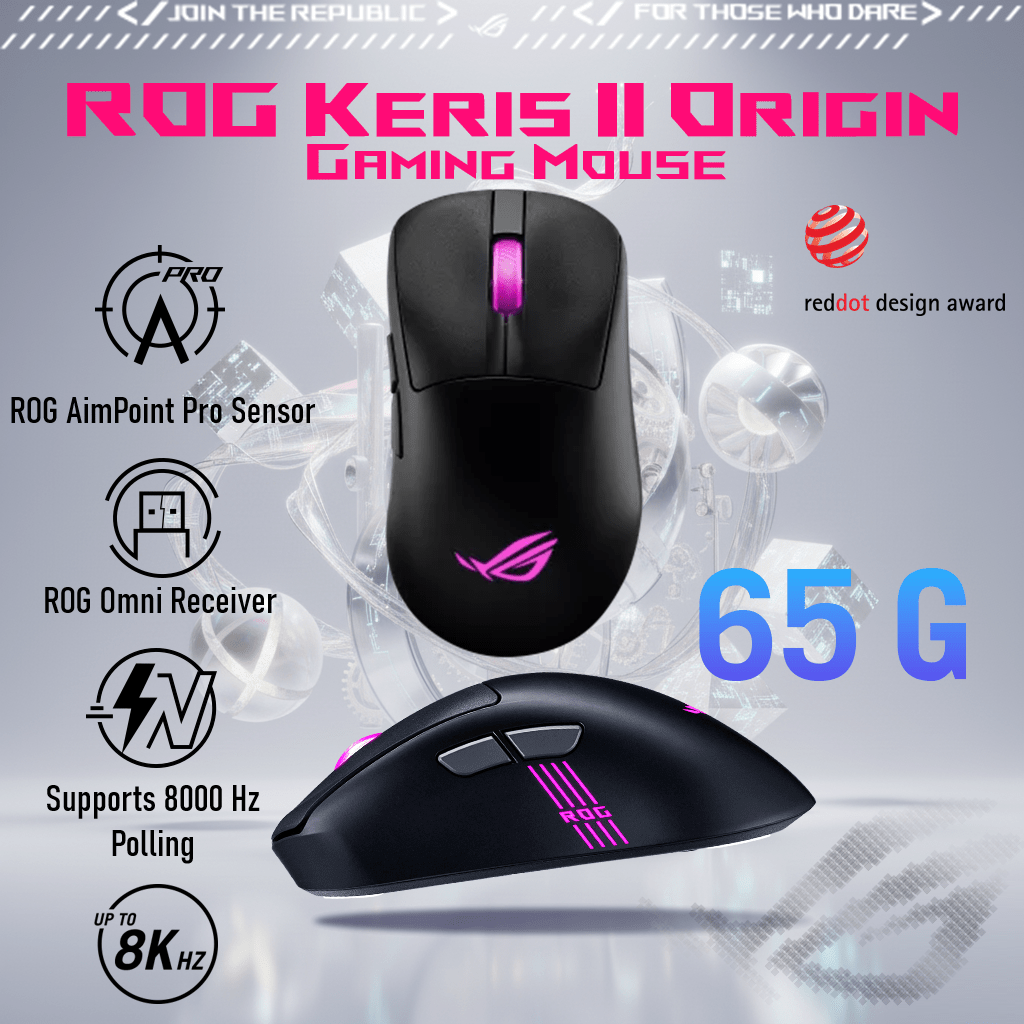 90MP04A0-BMAA00 ASUS ROG KERIS II ORIGIN P722 RGB MOUSE ASUS ROG Keris II Origin Wireless Gaming Mouse – Right-Handed Ergonomic