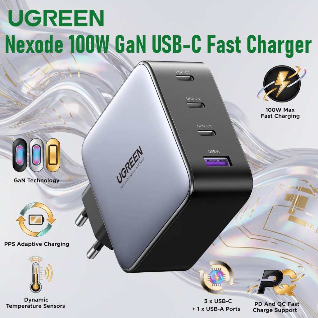 UGREEN Nexode 100W GaN USB-C Fast Charger With 3 USB-C And 1 USB-A Ports