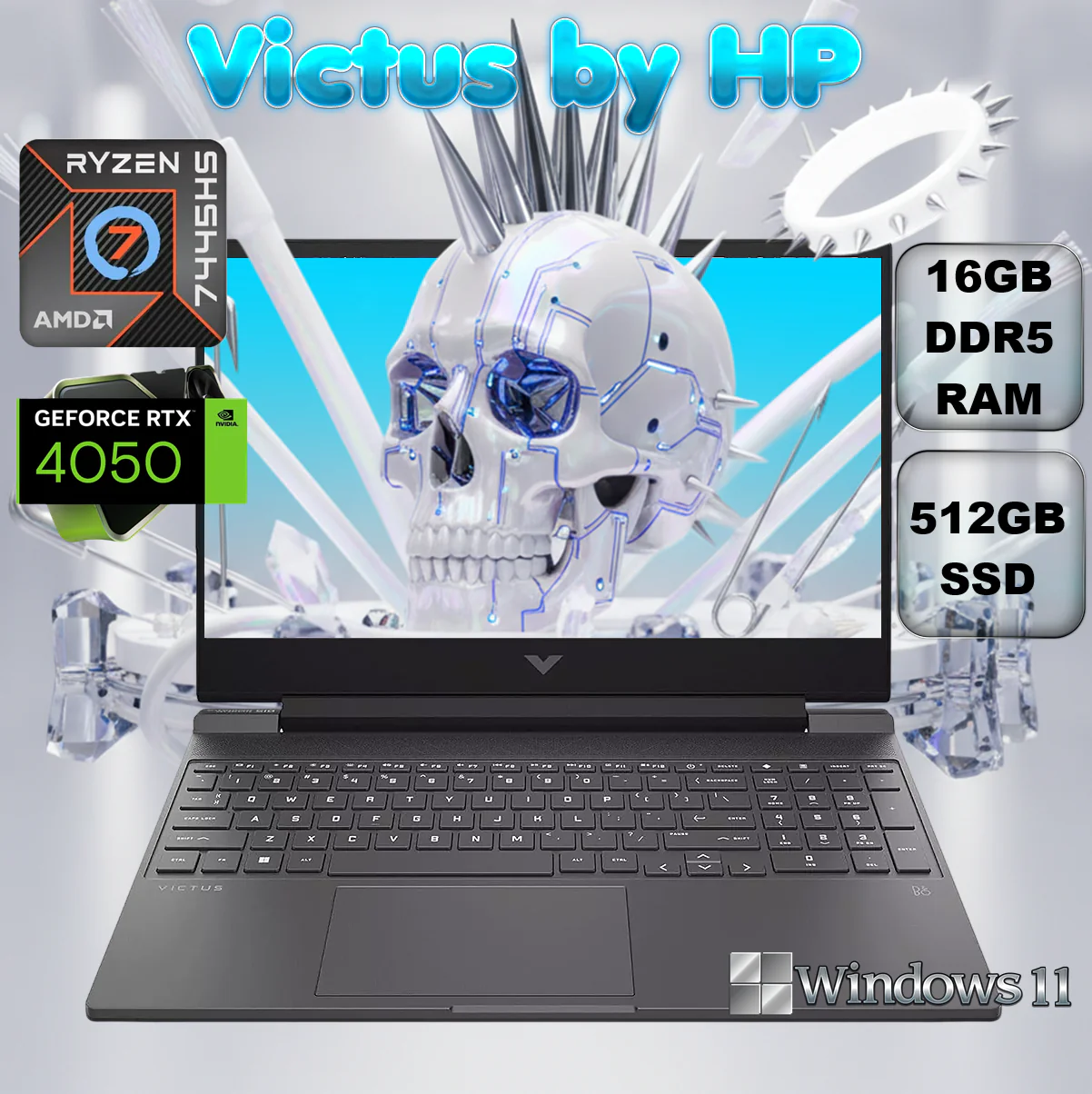 BM4X8UA#ABA HP VICTUS 15-FB3093DX RYZEN 7 7445HS 16GB/512GB/RTX 4050 6GB/WIN11 DDR5 LAPTOP Victus by HP 15-fb3093dx  AMD Ryzen 7 7445HS