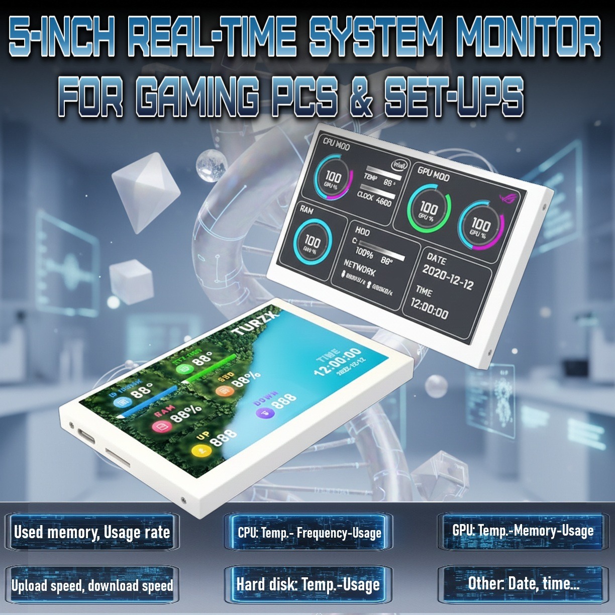 MIRABOX-D5-WHITE 5" LCD SMART SCREEN MINI DISPLAY Mini 5-inch LCD Secondary Smart Display Real-time System Monitor for Gaming PCs and Set-ups