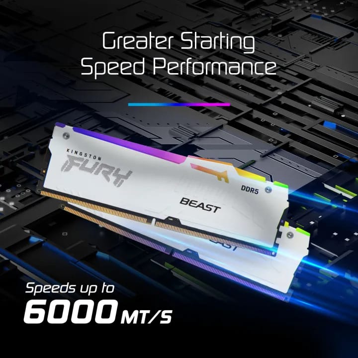 KF560C36BWE2A-16  KINGSTON FURY RAM 16GB DDR5 6000 CL36 White RGB Kingston FURY Beast RGB DDR5 16GB 6000MT/s CL36 DIMM White RAM Single Module