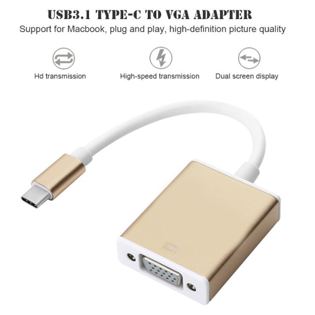 Type C USB-C to Female VGA Adapter Converter Cable . Gold USB 3.1 Type C (USB-C) to VGA Adapter (DP Alt Mode) Supports HD