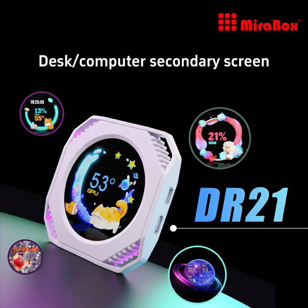 MIRABOX-DR21-WHITE 2.1" LCD SECONDARY SCREEN MINI DISPLAY DR21 Mini Screen 2.1-Inch Type-C LCD Water-Cooling Auxiliary Display With 480×480 Resolution