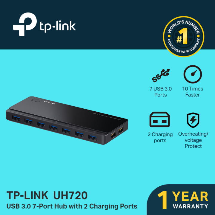 TP-Link Powered USB Hub 3.0 with 7 USB 3.0 Data Ports and 2 Smart Charging USB Ports. Compatible with Windows