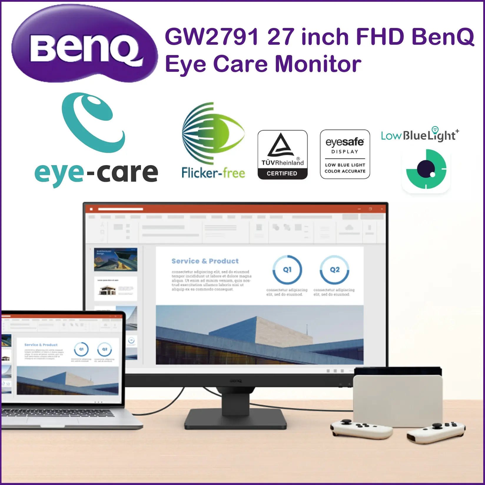 BENQ-GW2791-L BenQ 27 inch FHD 100Hz IPS Eye-Care Monitor BenQ 27 inch 1080p FHD 100Hz IPS Eye-Care Monitor