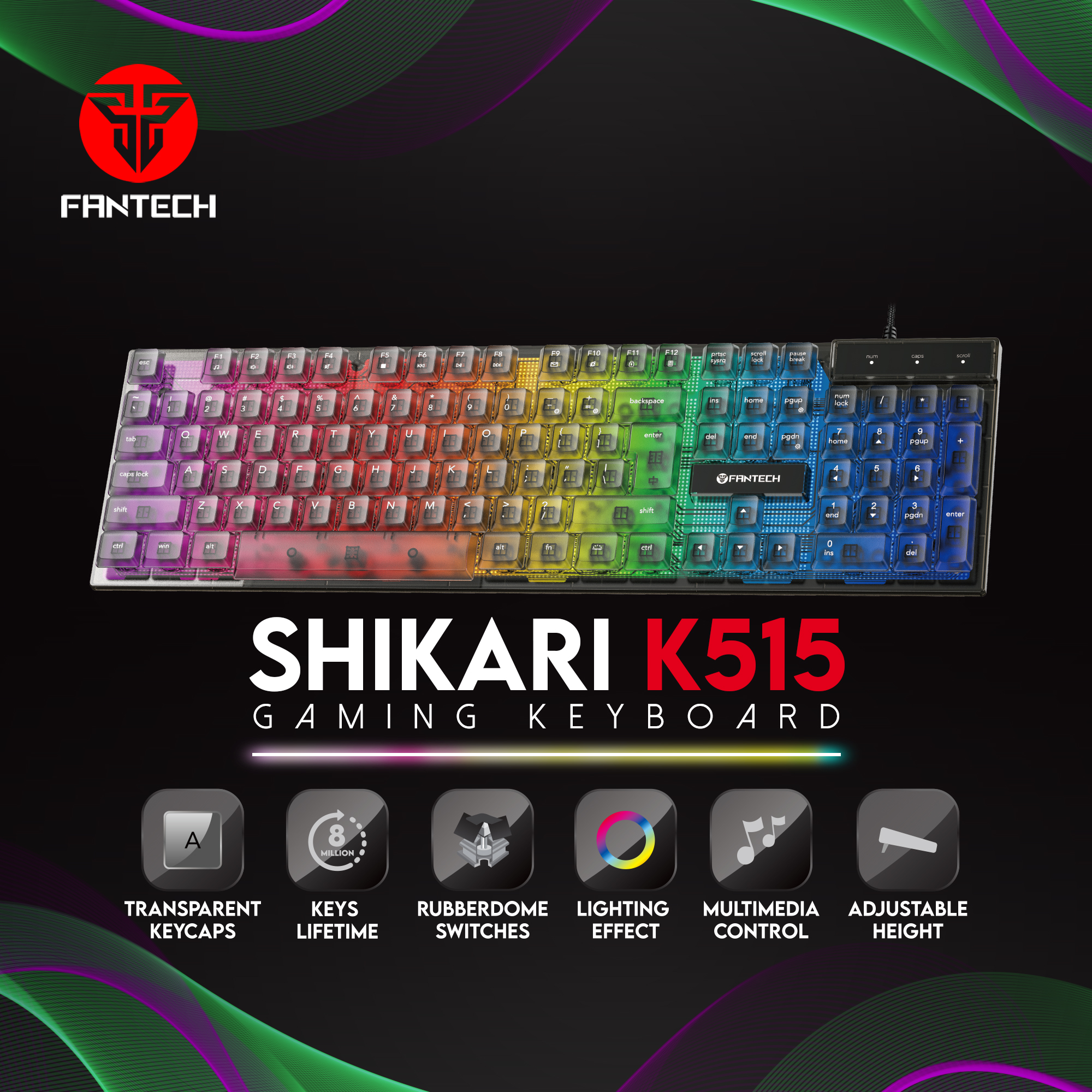 Fantech Shikari K515 RGB Wired Gaming Keyboard with 6 Keys Advance Anti-Ghosting