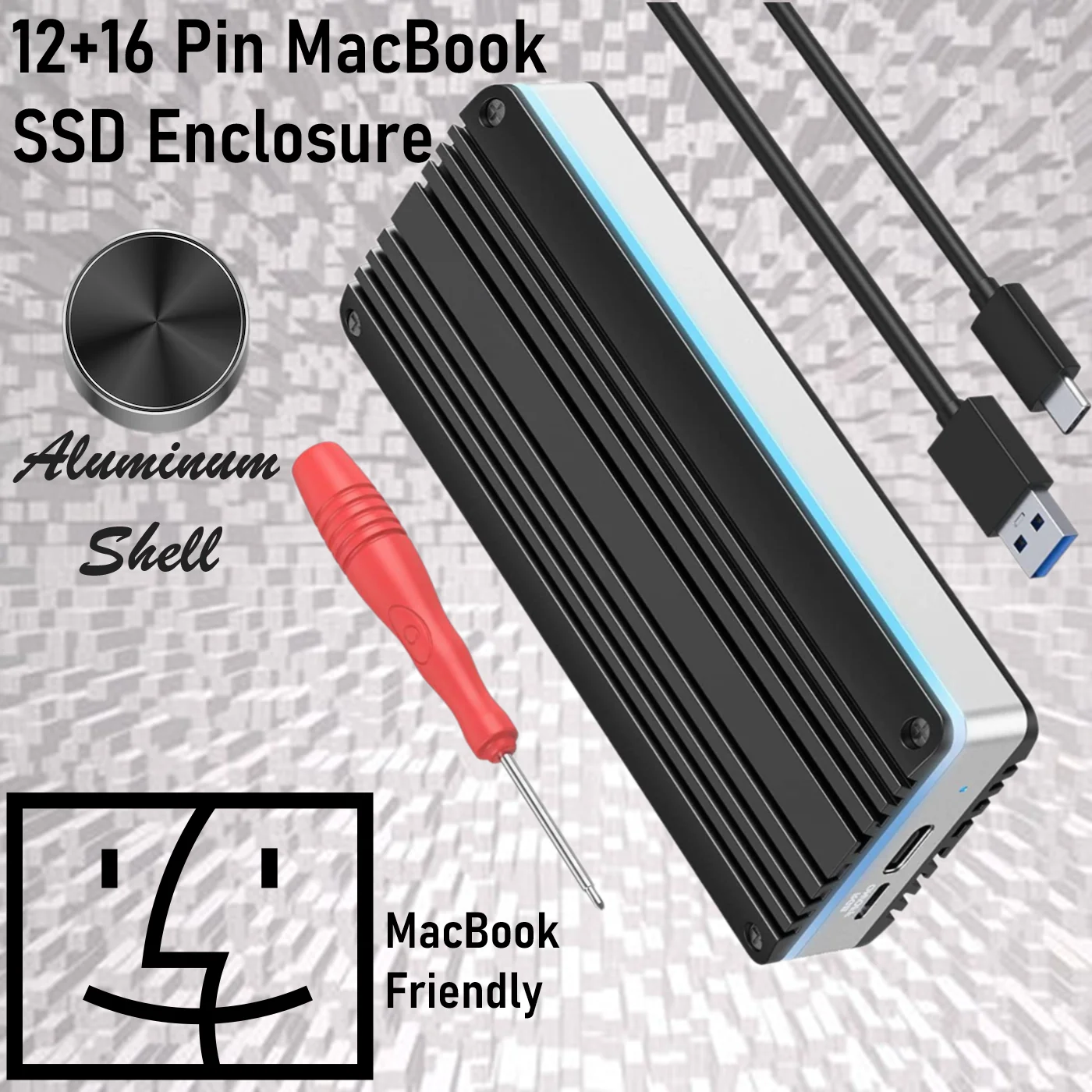 SSD-APPLE ENCLOSURE SSD APPLE 20GB USB 3.1 TYPE-C ALUMINUM BLACK USB-C 3.2 SSD Enclosure For 12+16 Pin MacBook SSDs