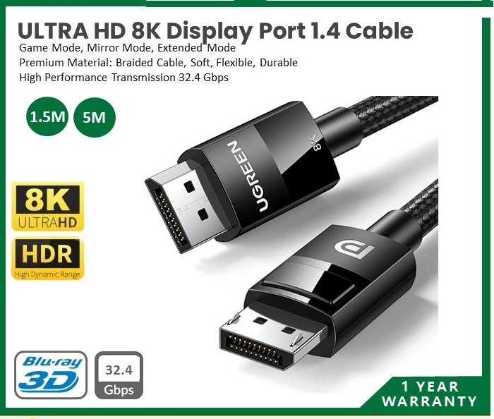 UGREEN VESA Certified 8K DisplayPort Cable 10FT