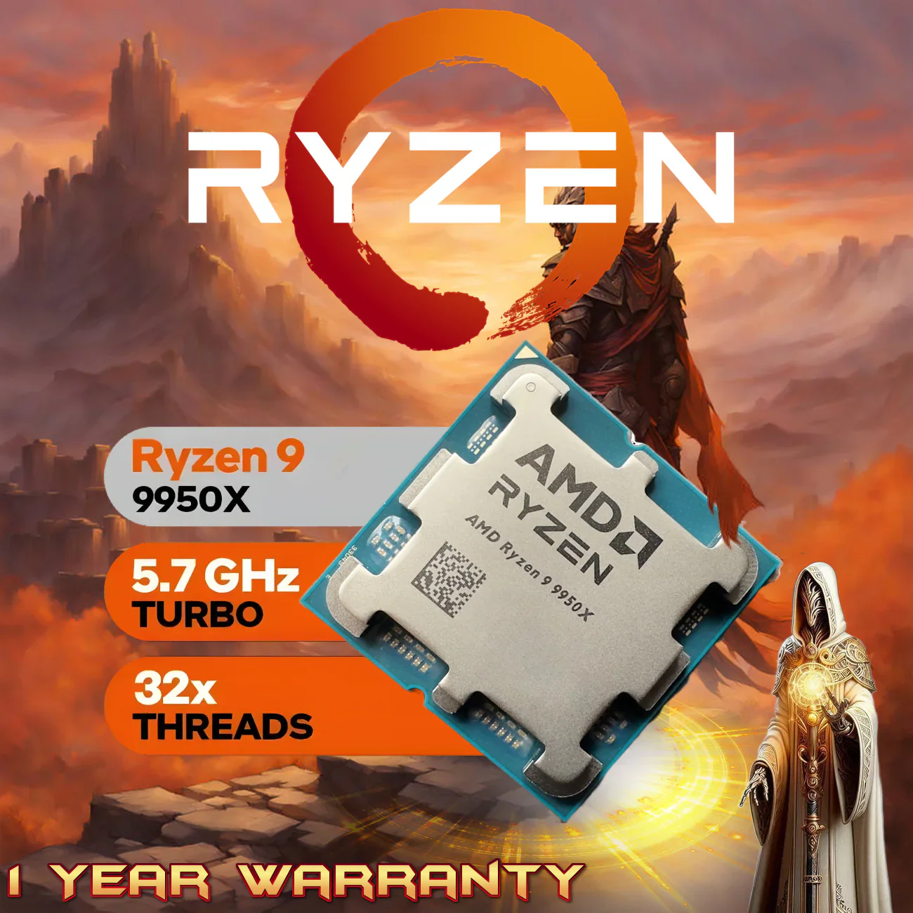 9950X-TRAY CPU AMD Ryzen 9 9950X 9000 Series AMD Ryzen 9 9950X - Ryzen 9 9000 Series Granite Ridge (Zen 5) 16-Core 4.3 GHz